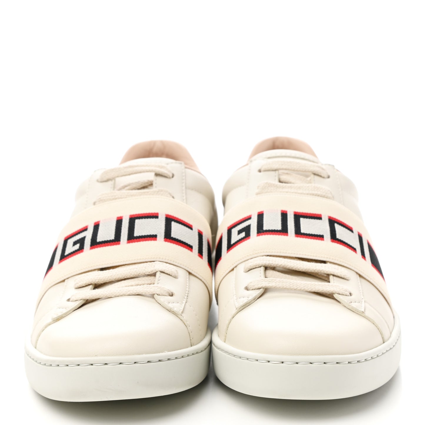 Calfskin Stripe Womens New Ace Sneakers 36.5 New Mystic White Ecru Red Flame