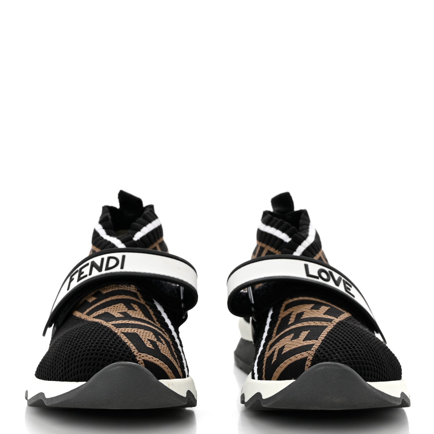 Fendi Stretch Yarn FF Stiff Band Rockoko Sneakers 37 Black White Tobacco 2 of 9