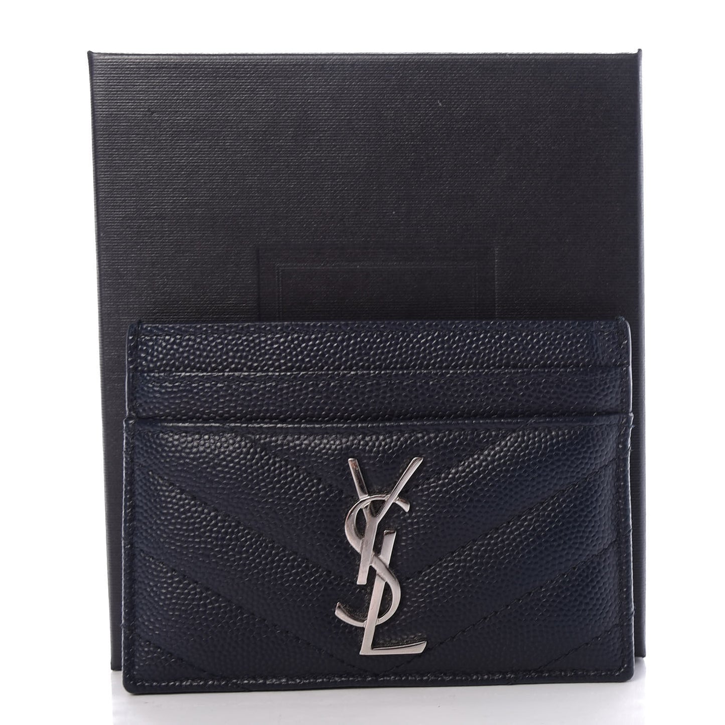 Grain De Poudre Matelasse Monogram Chevron Credit Card Case Deep Marine