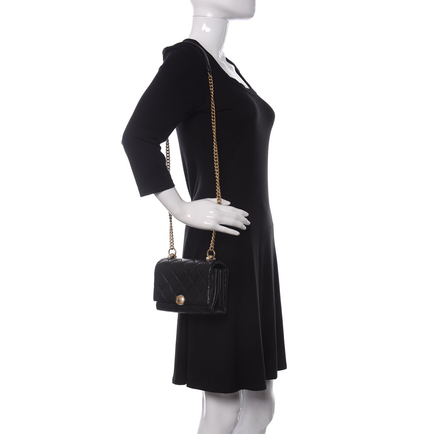 Chanel Calfskin Quilted Accordion Pearl CC Flap Bag Black 2 of 13