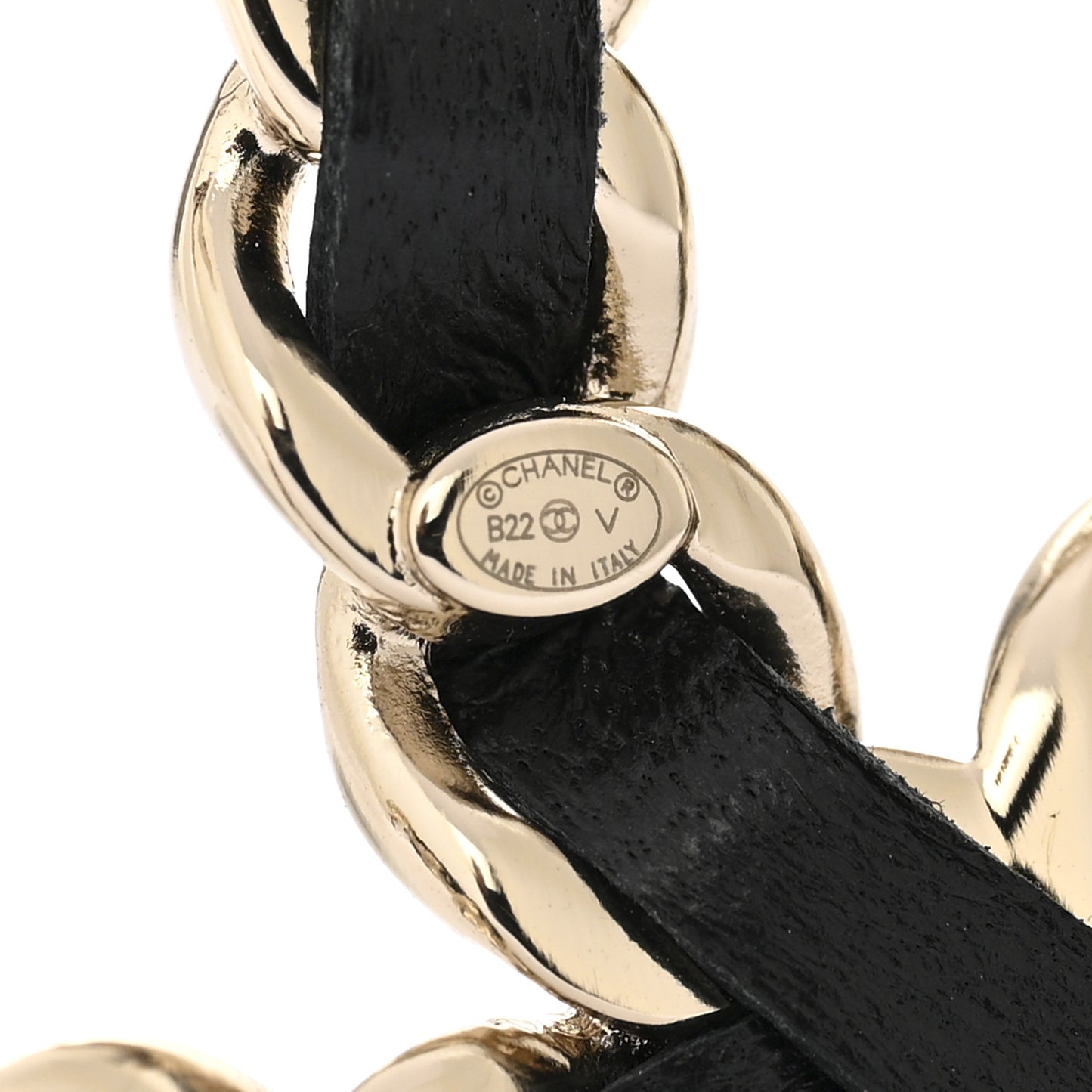 Lambskin Chain CC Brooch Black Gold