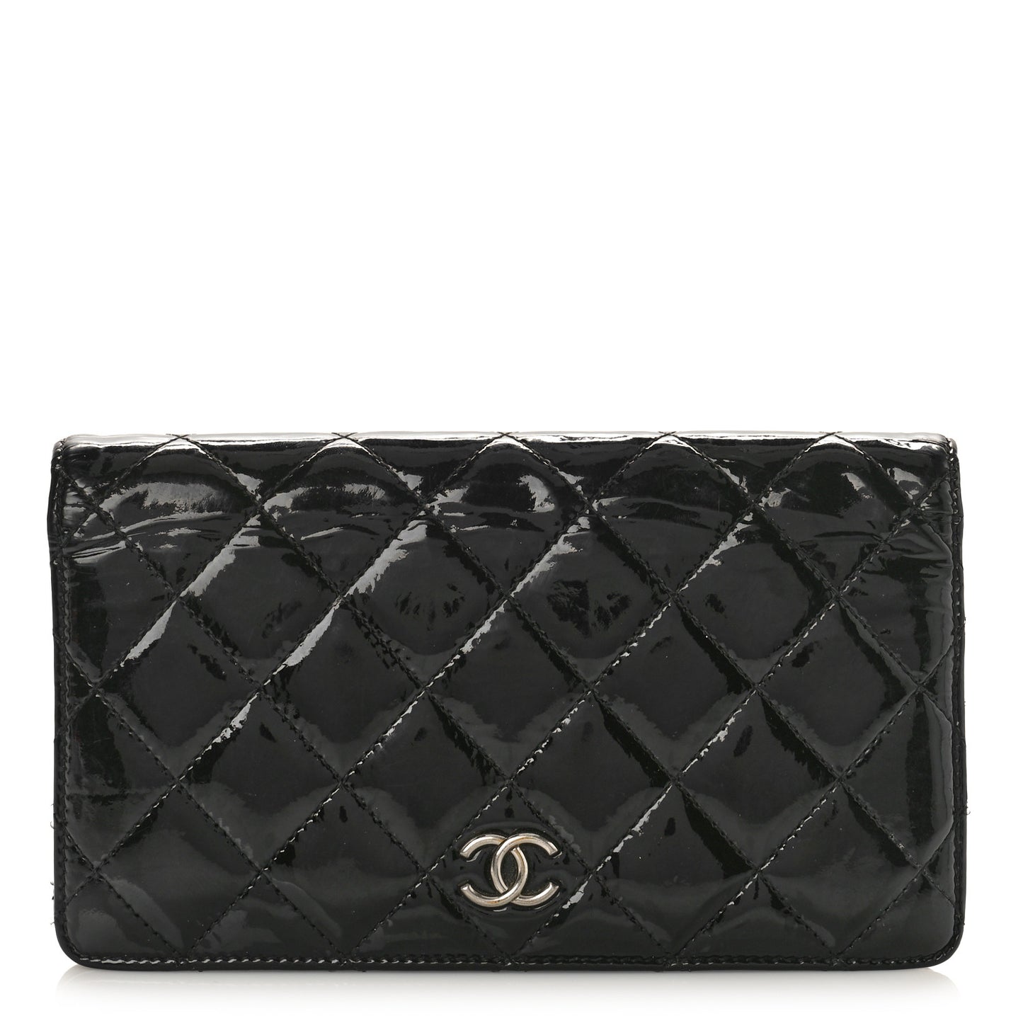Patent Calfskin Quilted Yen Wallet Black