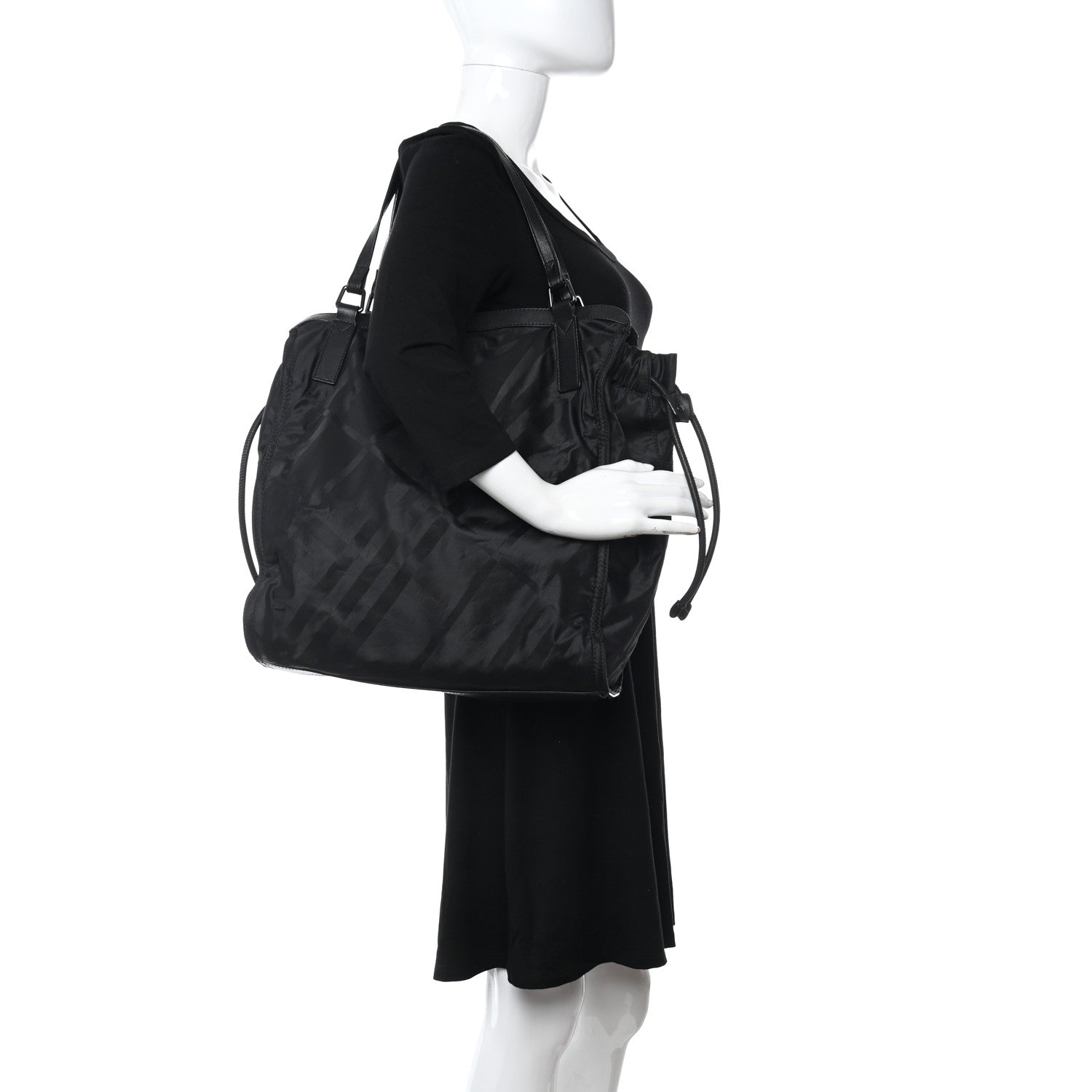 Burberry Nylon Tonal Check Buckleigh Packable Tote Black 2 of 13