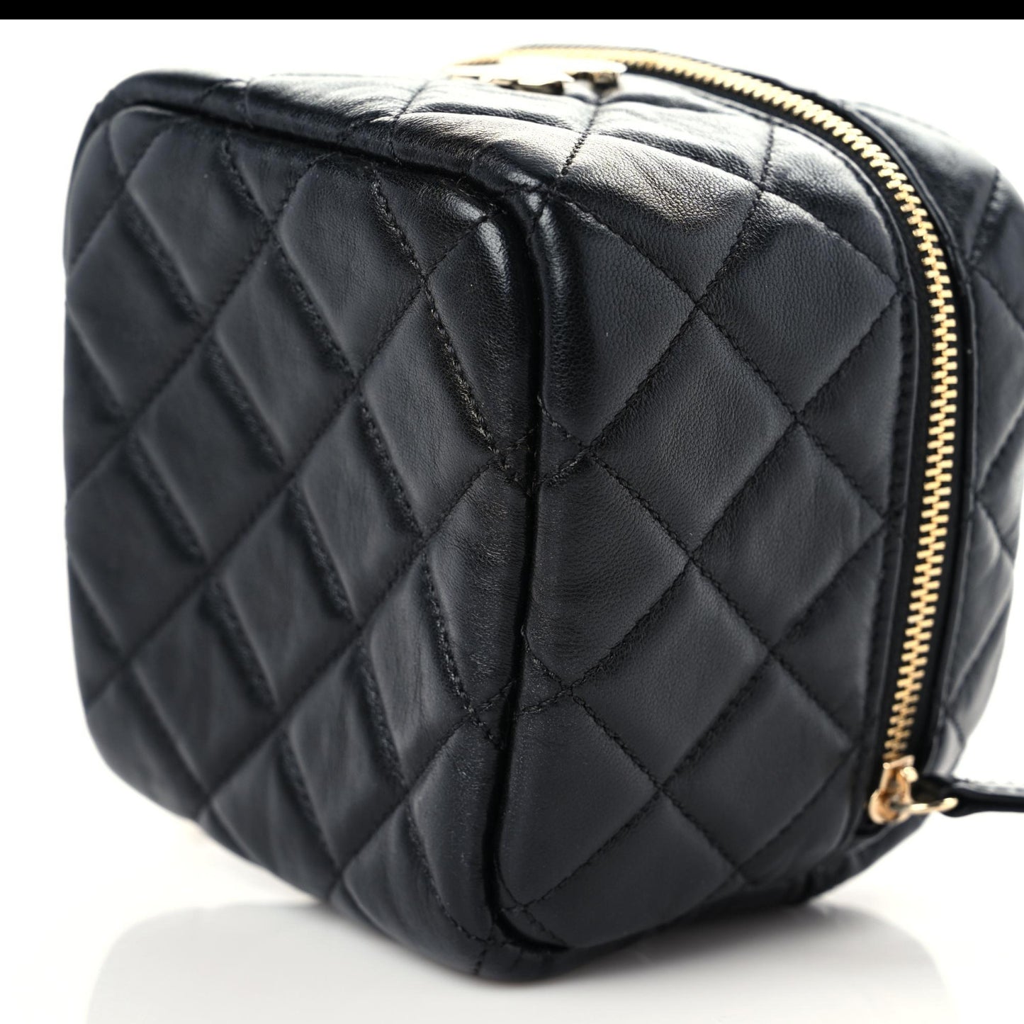 Lambskin Quilted Cube Chain Wristlet Case Black