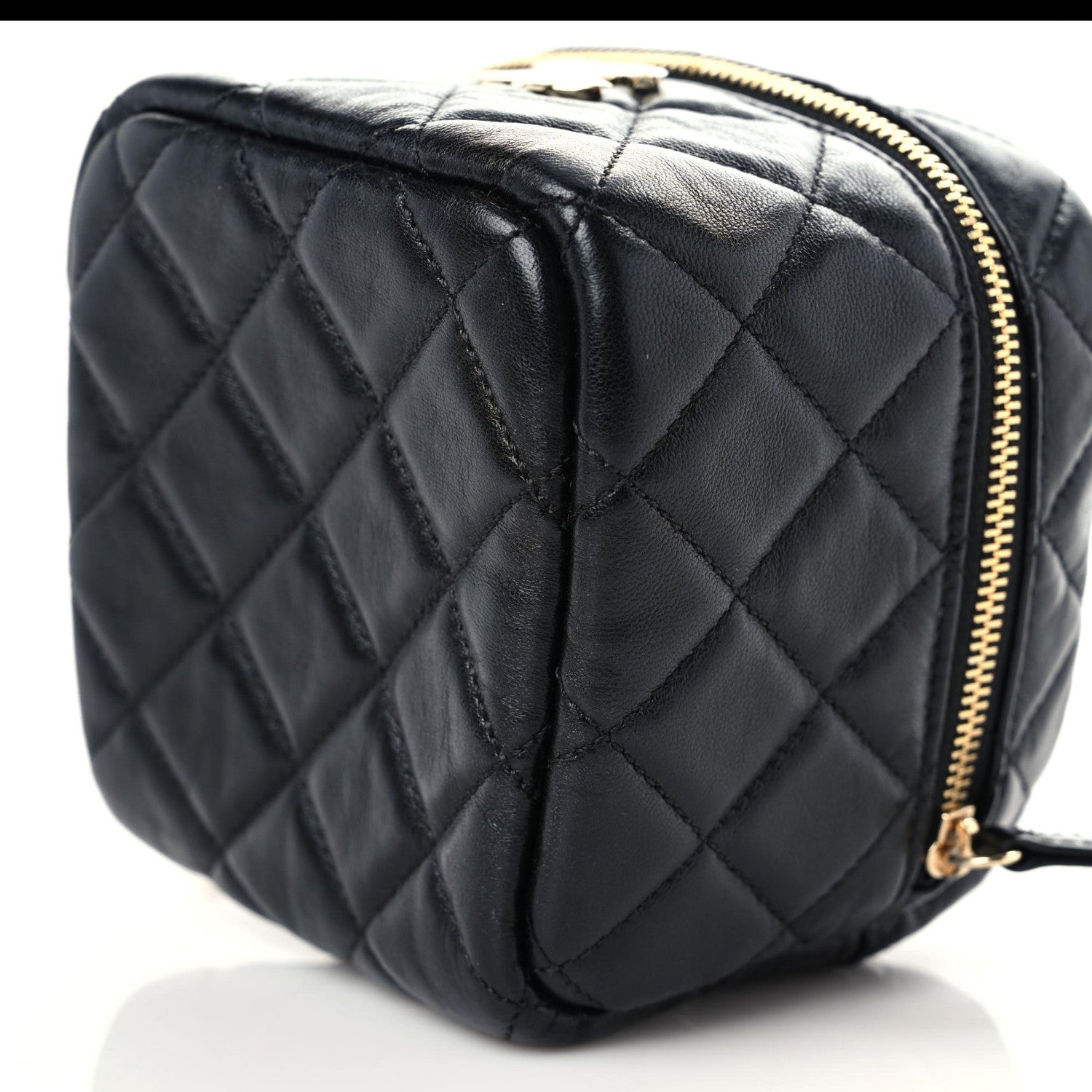 Chanel Lambskin Quilted Cube Chain Wristlet Case Black 9 of 10