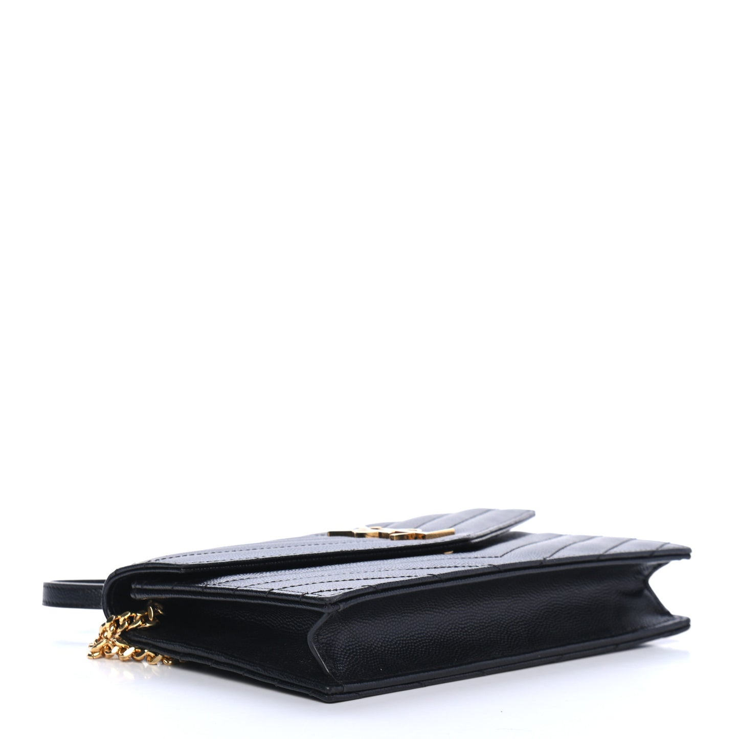 Grain De Poudre Matelasse Chevron Monogram Envelope Chain Wallet Black