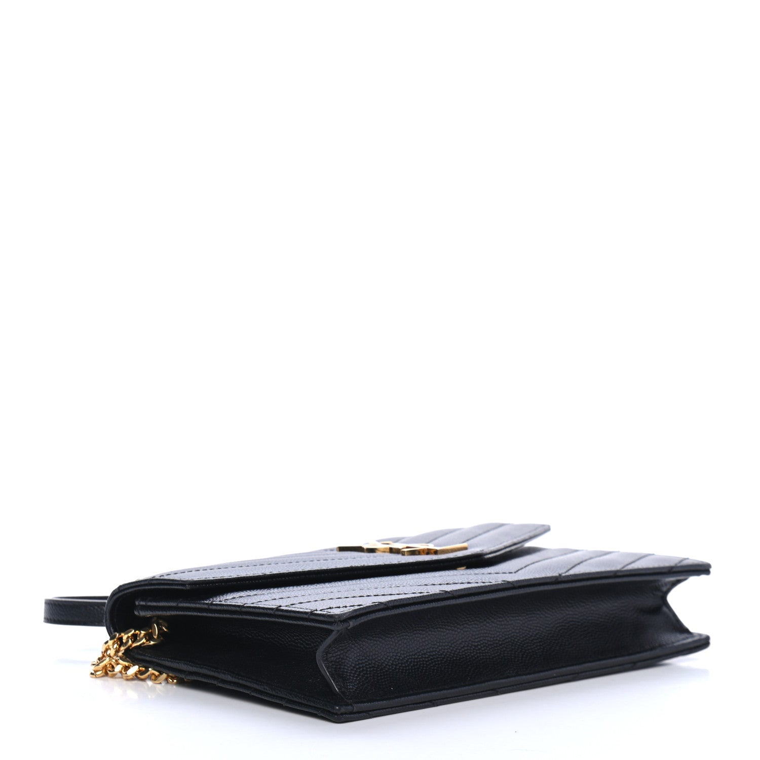 Saint Laurent Grain De Poudre Matelasse Chevron Monogram Envelope Chain Wallet Black 3 of 4
