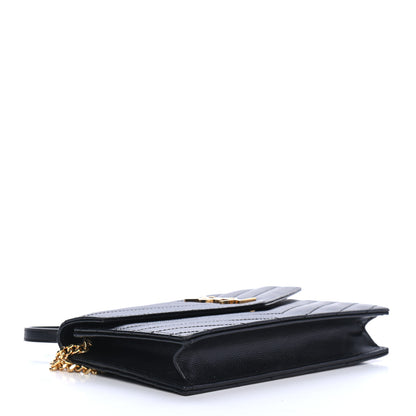 Saint Laurent Grain De Poudre Matelasse Chevron Monogram Envelope Chain Wallet Black 3 of 4