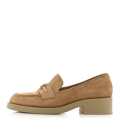 Chanel Suede Metal CC Mocassin Loafers 37 Beige 1 of 9