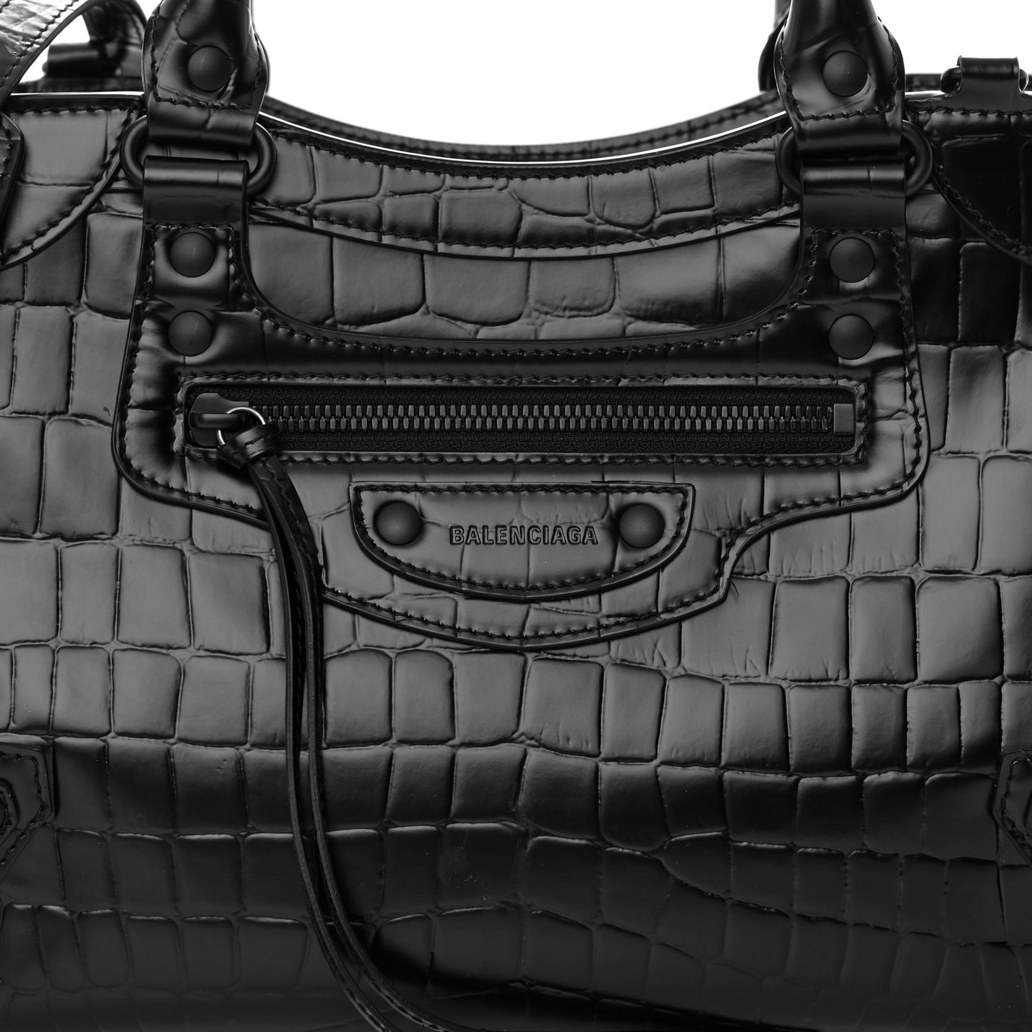 Semi Shiny Calfskin Crocodile Embossed Neo Classic Black Hardware S City Black