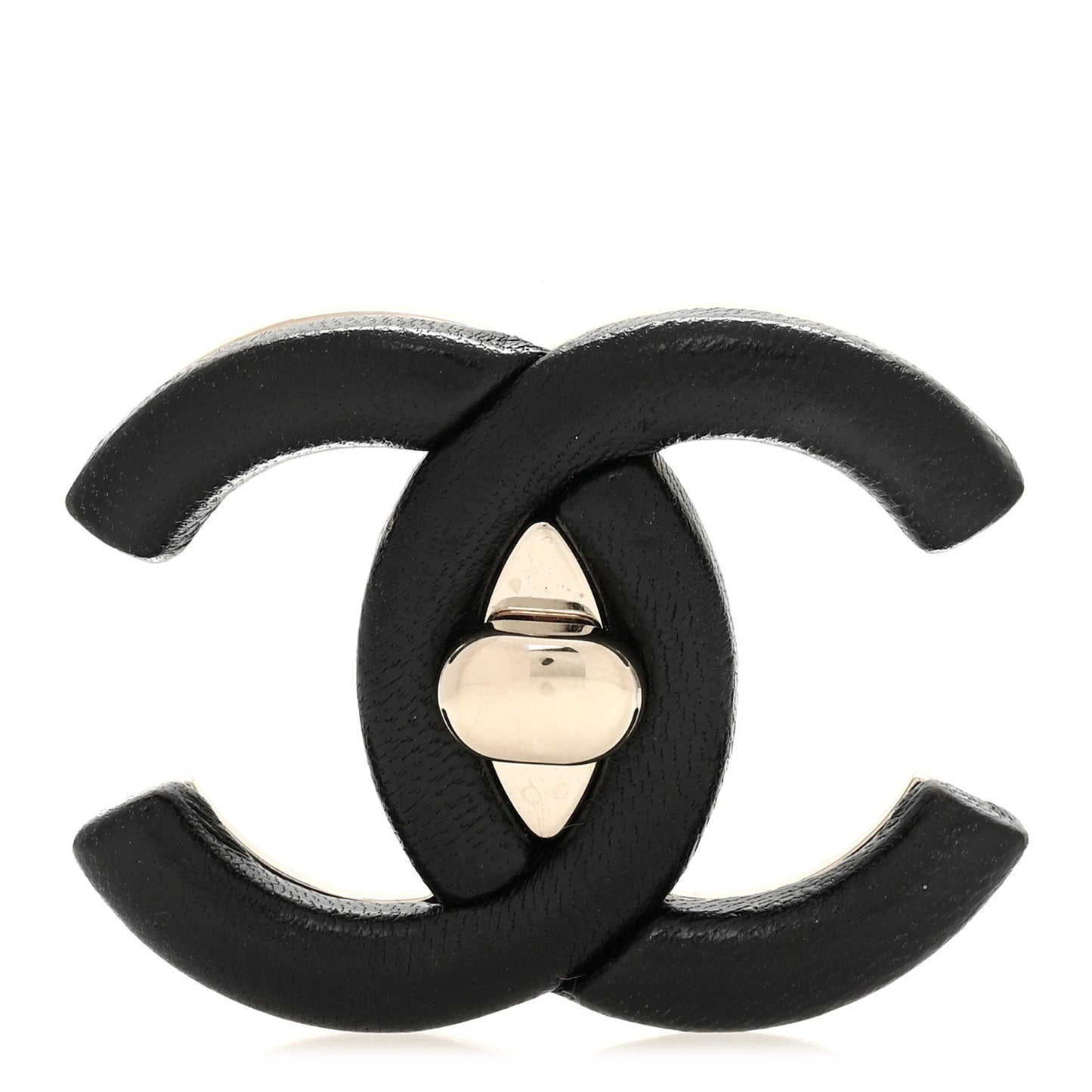 Metal Lambskin CC Brooch Black Gold