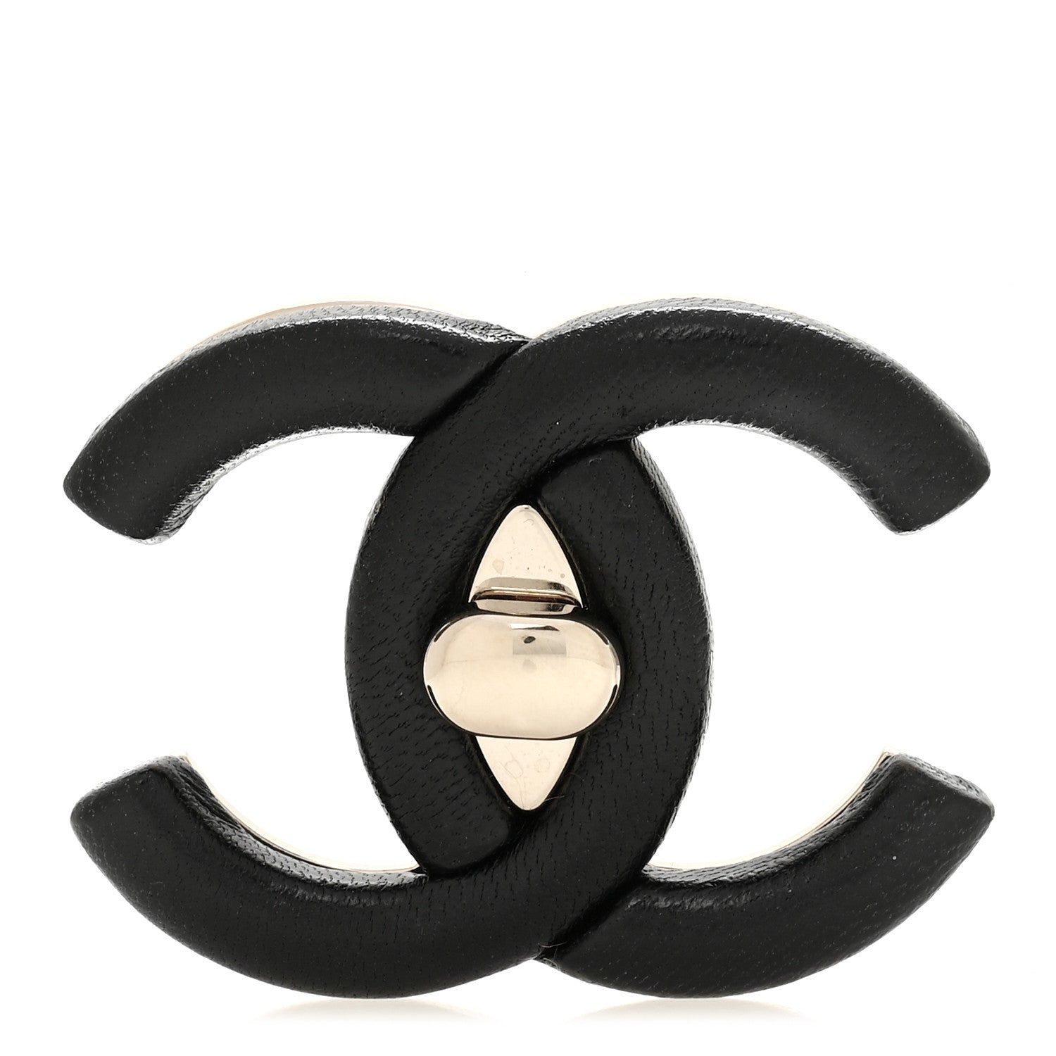 Chanel Metal Lambskin CC Brooch Black Gold 1 of 4