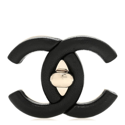 Chanel Metal Lambskin CC Brooch Black Gold 1 of 4