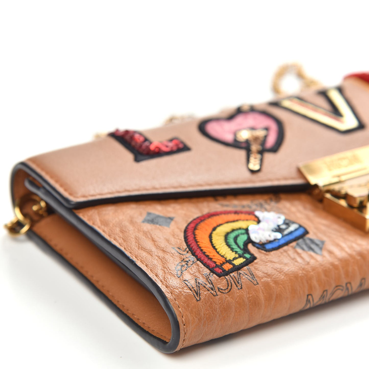 Visetos Large Patricia Love Patch Wallet On Chain Cognac