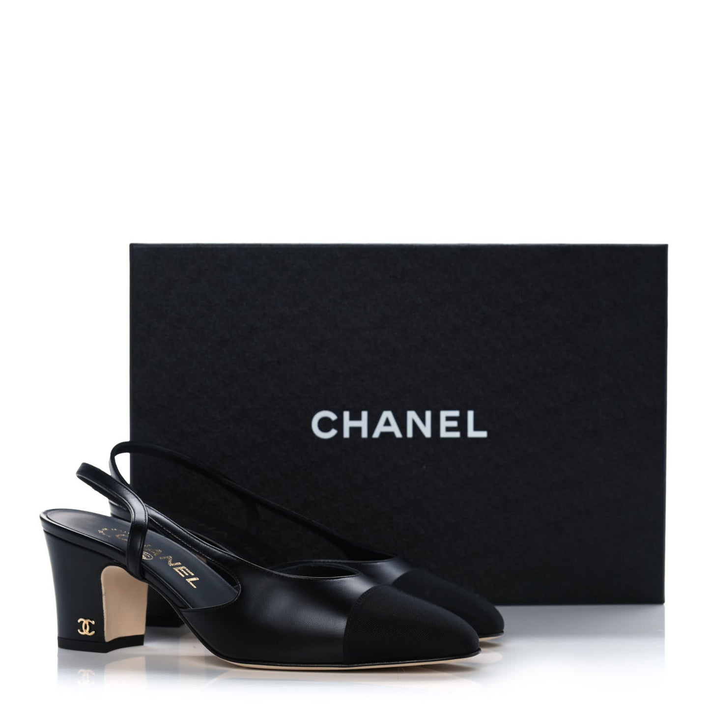 Goatskin Grosgrain Cap Toe CC Slingback Sandals 35.5 Black