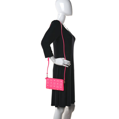 MCM Visetos Wristlet Zip Pouch Neon Pink 2 of 10