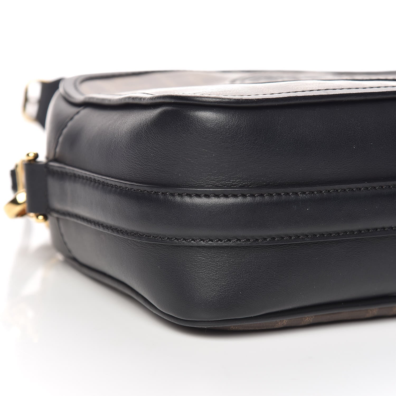 Fendi Glazed Fabric Vitello Century F is Fendi FF 1974 Stamp Patch Camera Case Mogano Panna Black 9 of 10