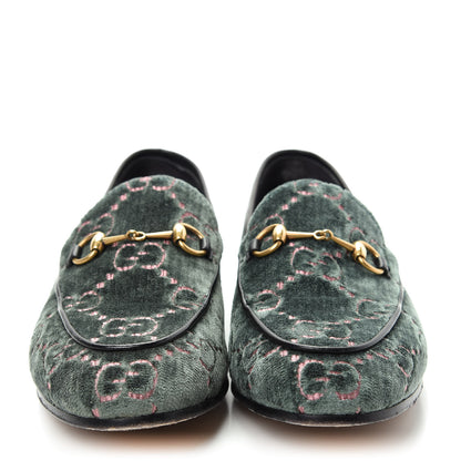 Gucci Velvet Malaga Kid GG Monogram Horsebit Womens Jordaan Loafers 39 Avio Dusty Pink Black 2 of 10