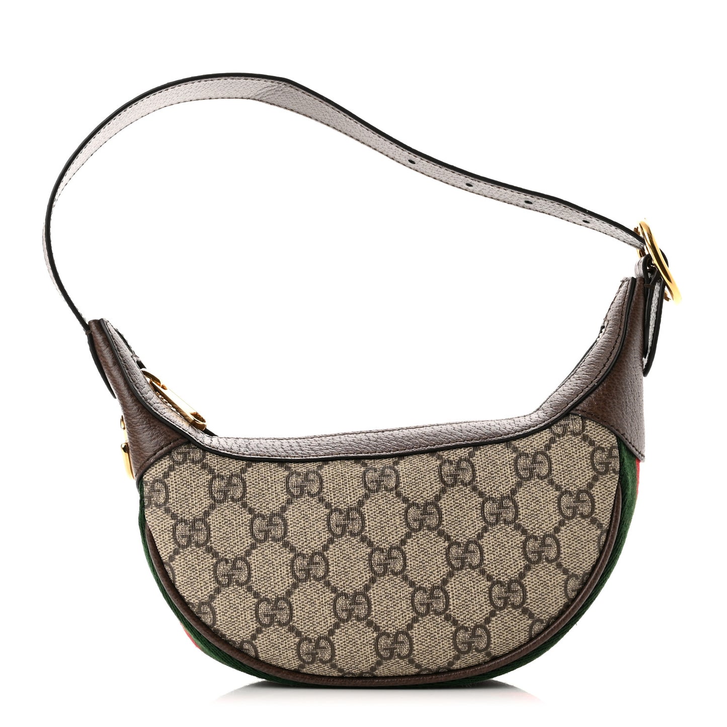 GG Supreme Monogram Textured Calfskin Web Mini Ophidia Half Moon Hobo Beige Ebony New Acero