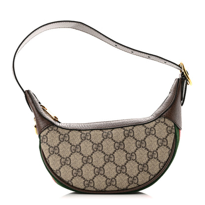 Gucci GG Supreme Monogram Textured Calfskin Web Mini Ophidia Half Moon Hobo Beige Ebony New Acero 1 of 10