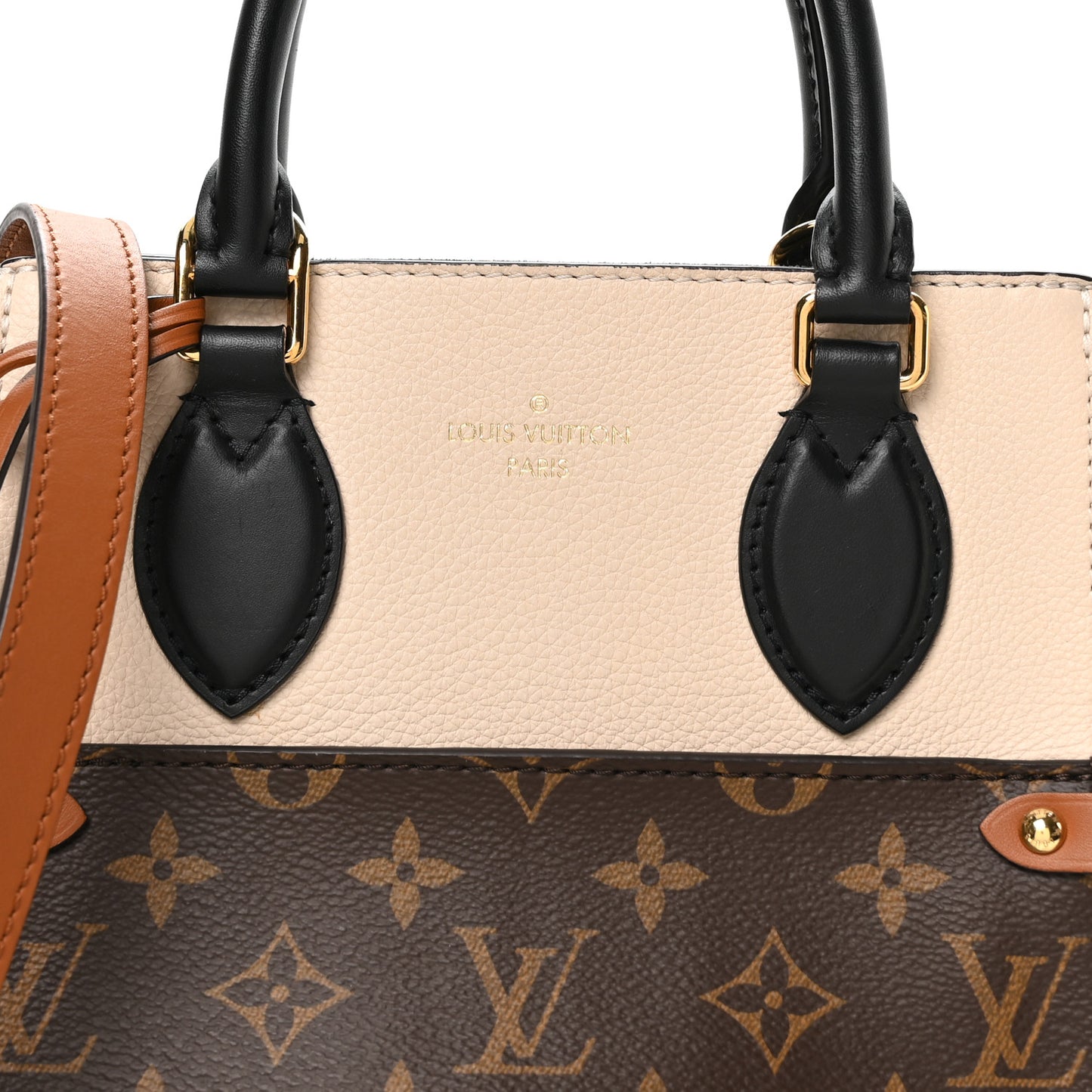 Calfskin Monogram Fold Tote PM Cream Khaki Black