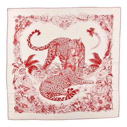 Hermes Cashmere Silk Jungle Love Tattoo Shawl 140 White Rouge 1 of 5