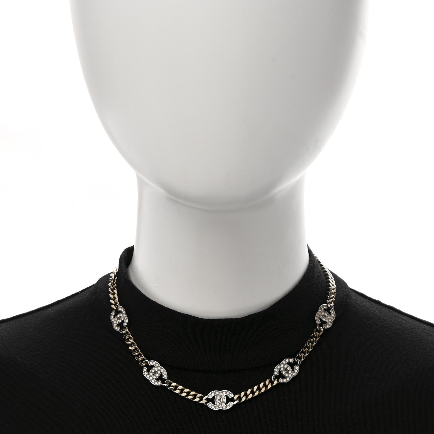 Chanel Crystal Chain CC Link Choker Gold Silver 2 of 7