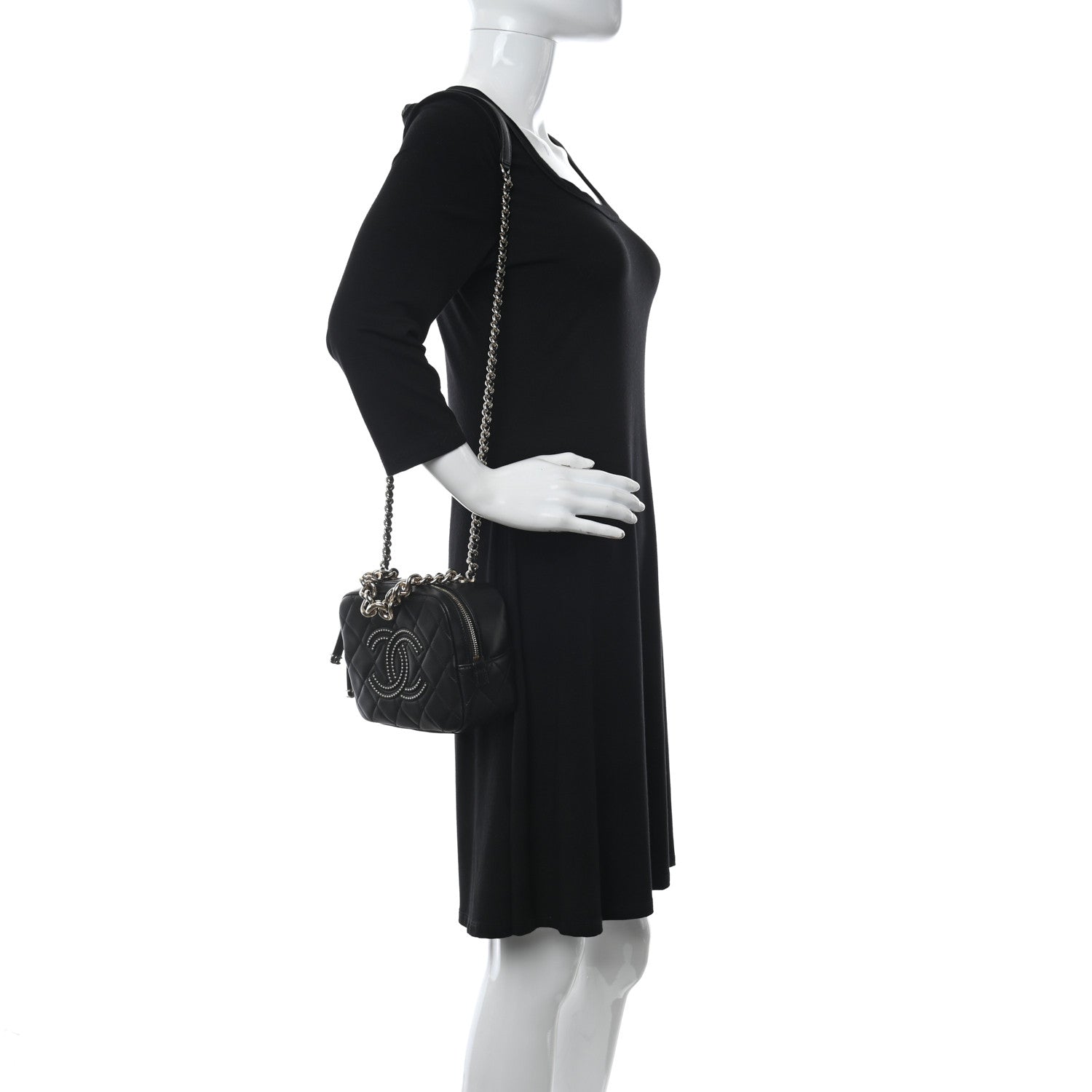 Chanel Lambskin Quilted Studded Quilted Vanity Case With Chain Black 2 of 10