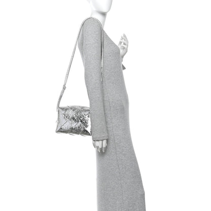 Bottega Veneta Metallic Crinkled Lambskin Maxi Intrecciato Small Cassette Camera Bag Silver 2 of 9