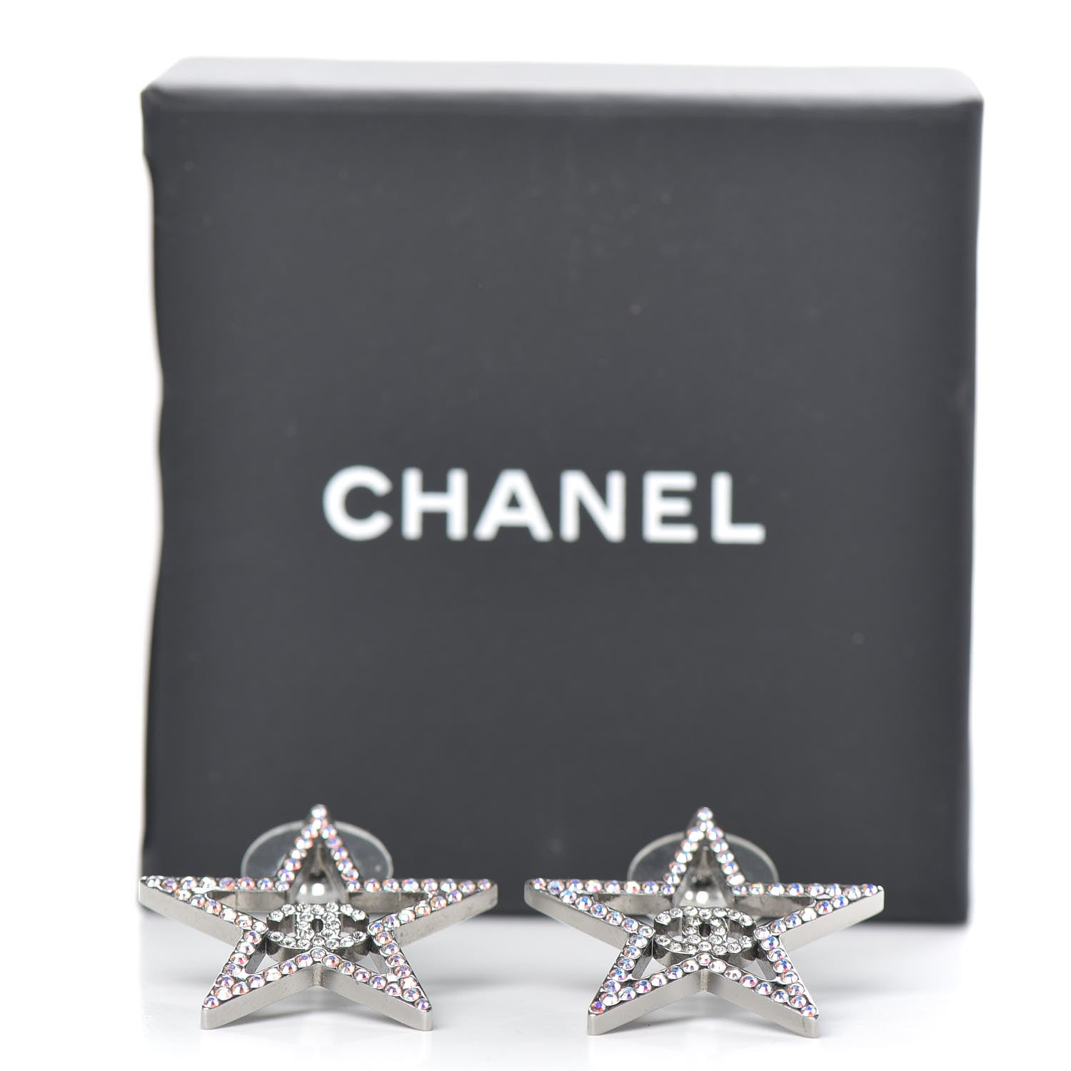 Chanel Ruthenium Crystal Star CC Earrings Iridescent Pink 4 of 4
