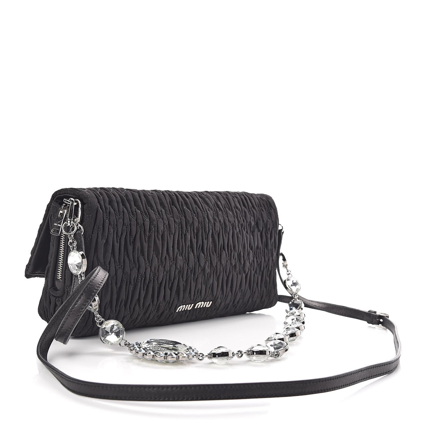 Faille Matelasse Crystal Flap Clutch Black
