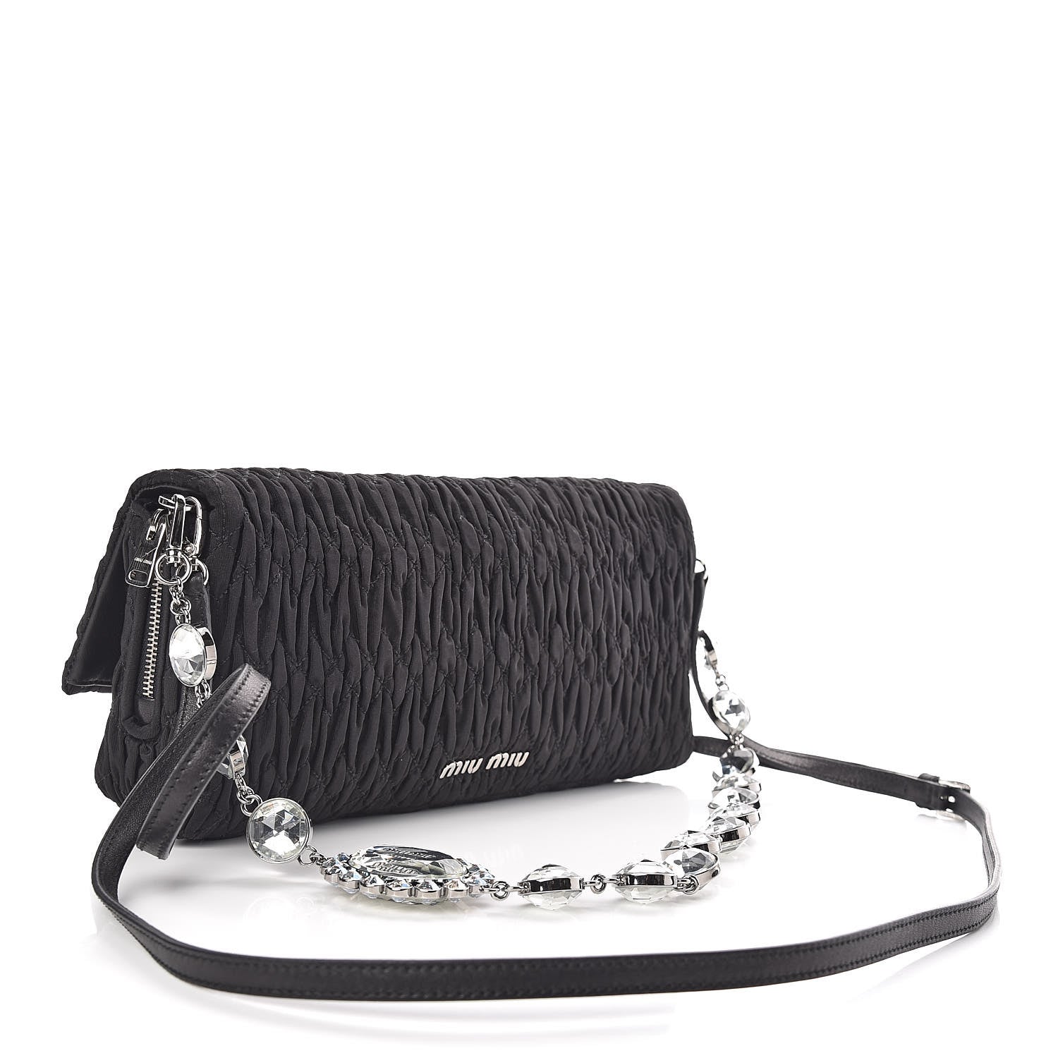 Miu Miu Faille Matelasse Crystal Flap Clutch Black 3 of 10