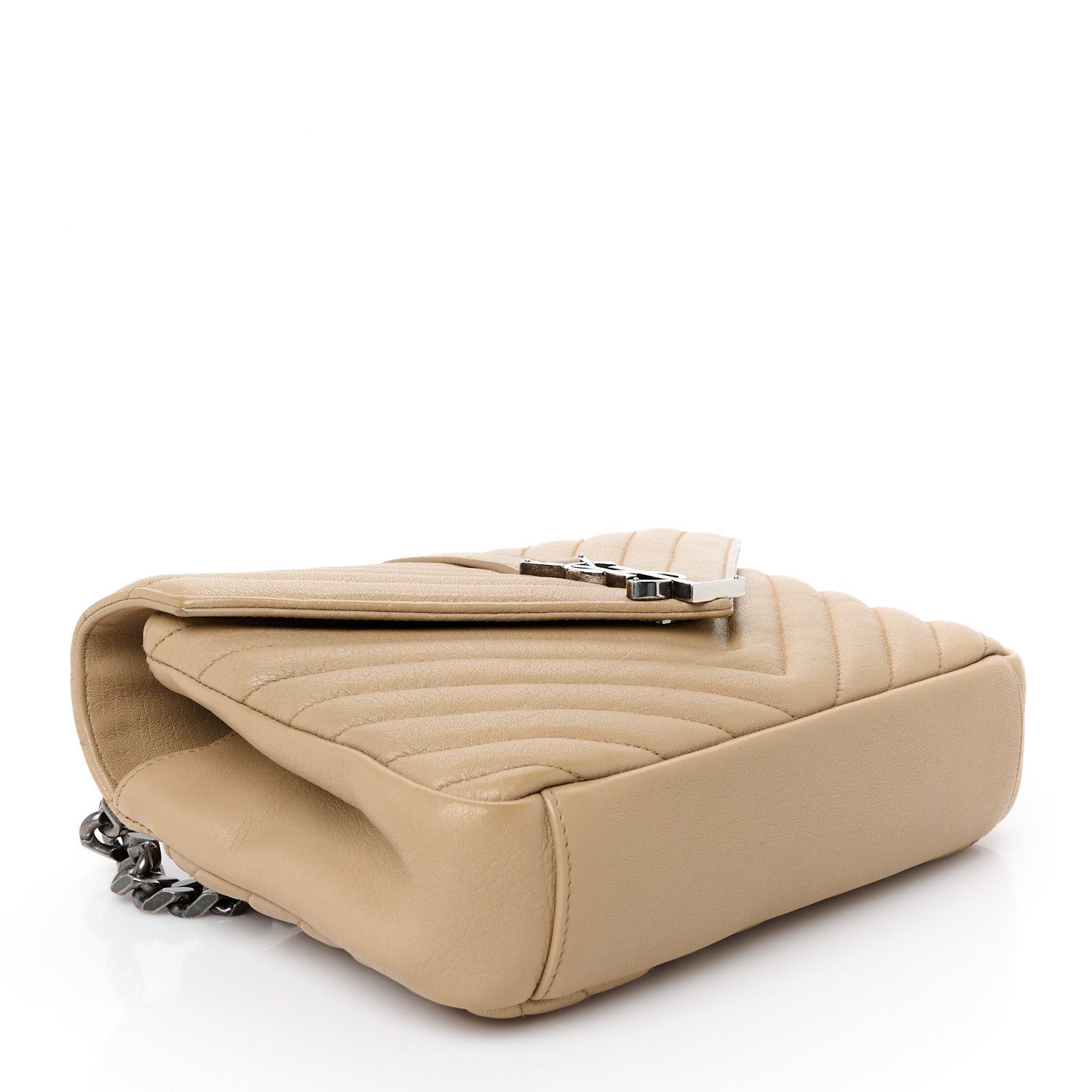 Saint Laurent Sheepskin Matelasse Chevron Monogram Medium College Bag Dark Beige 4 of 12