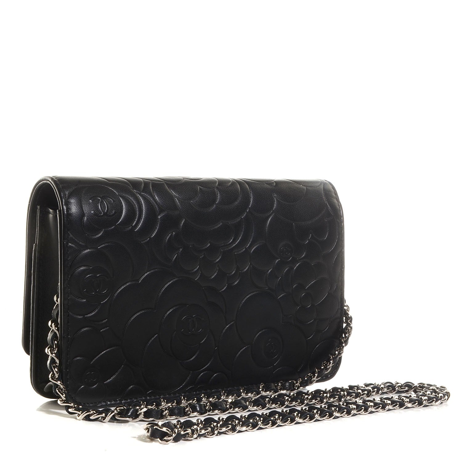 Chanel Lambskin Camellia Wallet on Chain WOC Black 3 of 9