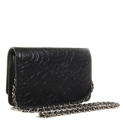 Chanel Lambskin Camellia Wallet on Chain WOC Black 3 of 9