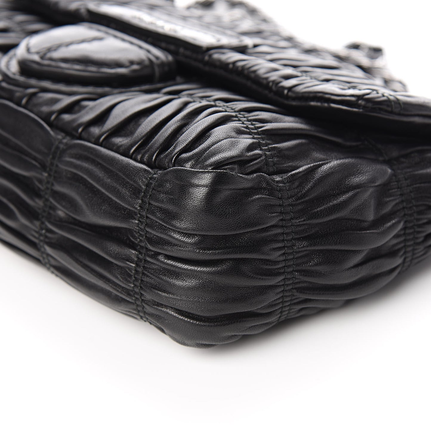 Nappa Gaufre Flap Chain Shoulder Bag Black