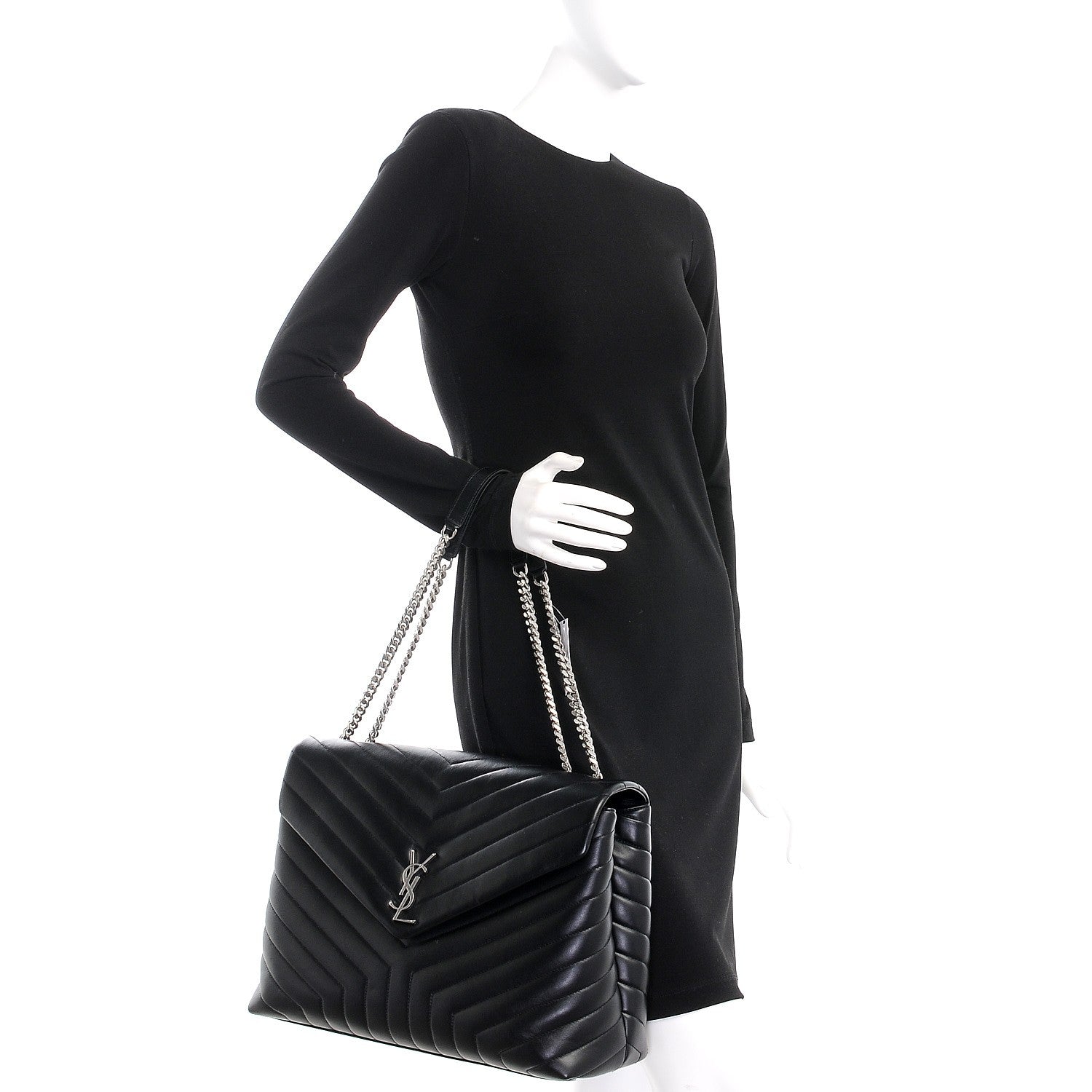 Saint Laurent Calfskin Y Quilted Monogram Large Loulou Chain Satchel Black 3 of 9