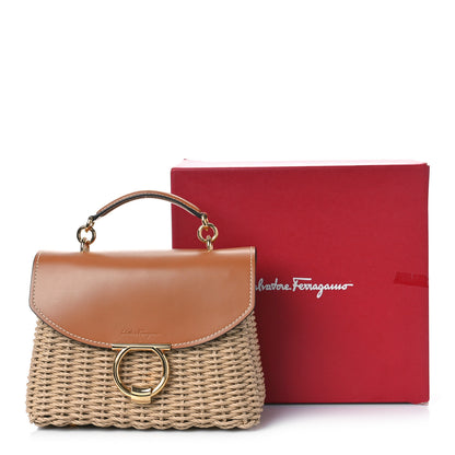 Salvatore Ferragamo Calfskin Wicker Margot Top Handle Satchel Brown 9 of 9