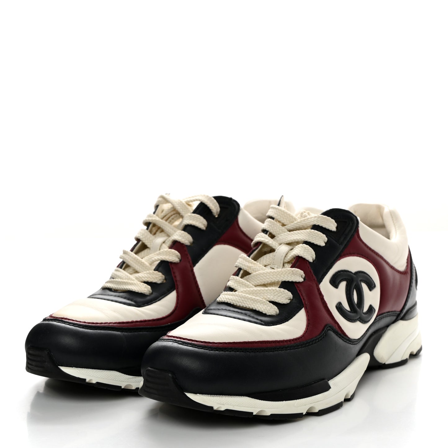 Calfskin CC Sneakers 38 Navy Blue White Light Burgundy