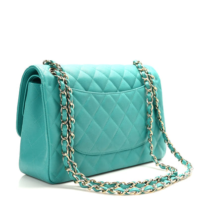 Chanel Caviar Quilted Jumbo Double Flap Turquoise 3 of 10