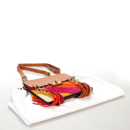 Chloe Calfskin Suede Rainbow Patchwork Small Jane Fringe Bag Caramel 4 of 7