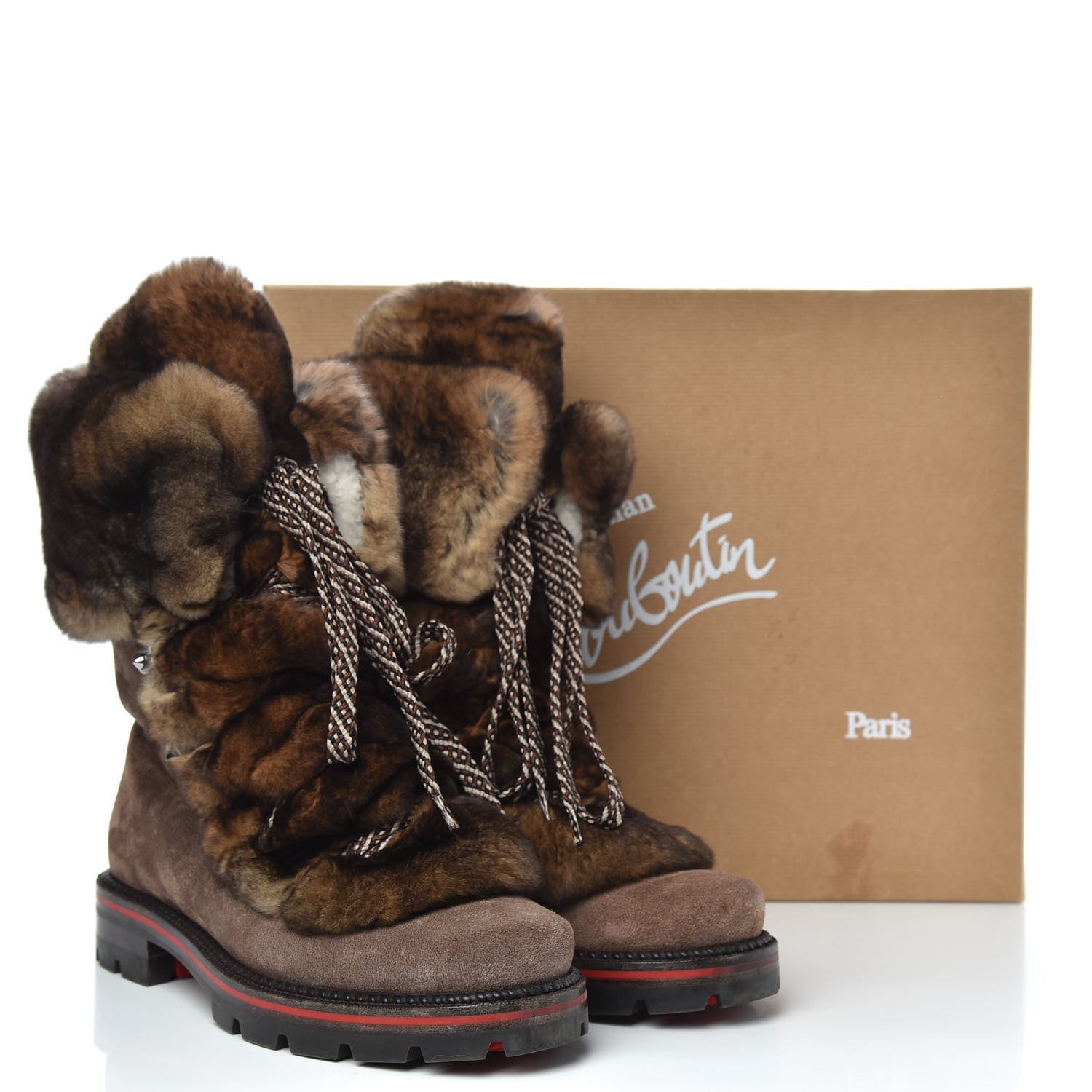 Christian Louboutin Suede Orylag Fur Snow Black Flat Hiking Boots 41 Testa Di Moro Naturel 8 of 8