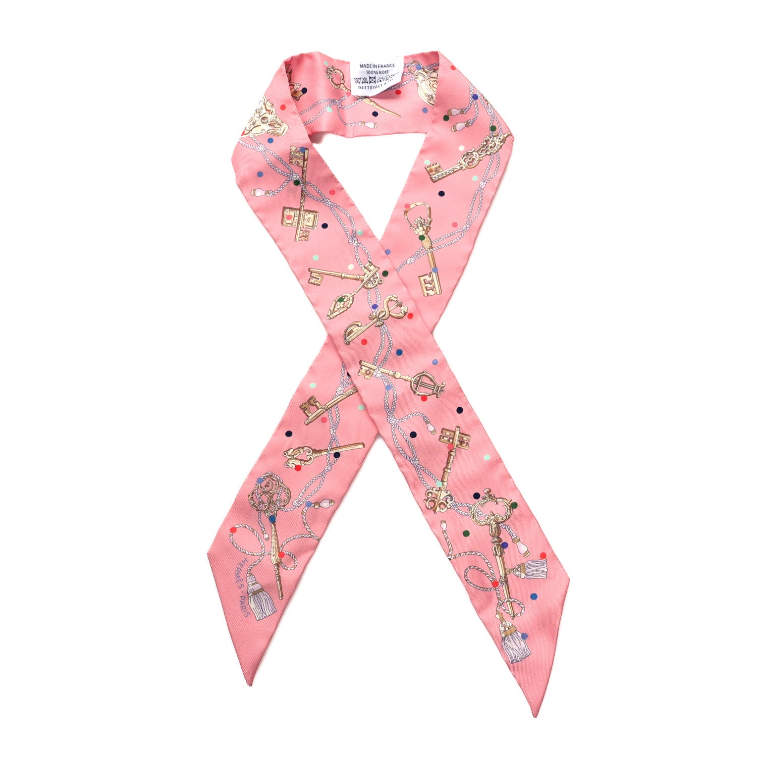 Hermes Silk Les Cles A Pois Twilly Rose Beige Multicolor 1 of 4