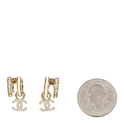 Chanel Crystal CC Hoop Drop Earrings Gold Pearly White 2 of 4