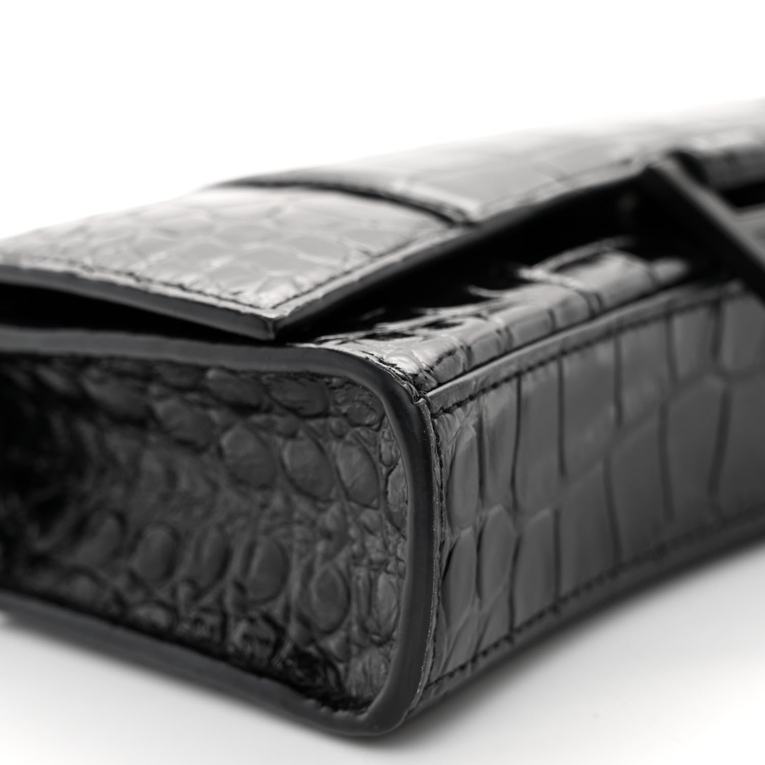 Balenciaga Shiny Calfskin Monochrome Crocodile Embossed Hourglass Chain Bag Black 8 of 9