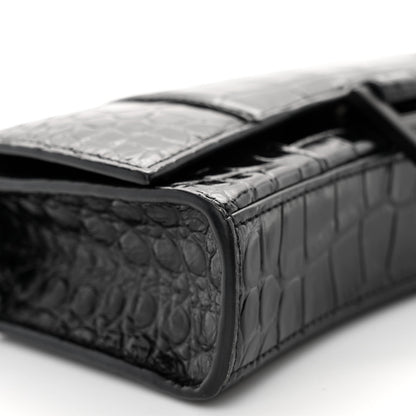 Balenciaga Shiny Calfskin Monochrome Crocodile Embossed Hourglass Chain Bag Black 8 of 9