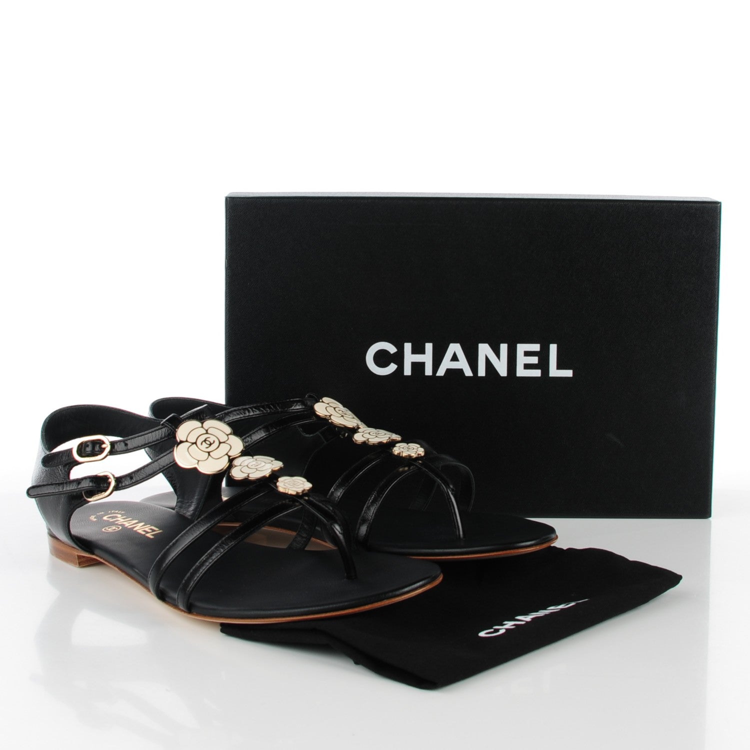 Chanel Crumpled Calfskin Enamel CC Camellia Thong Sandals 41 Black 7 of 7