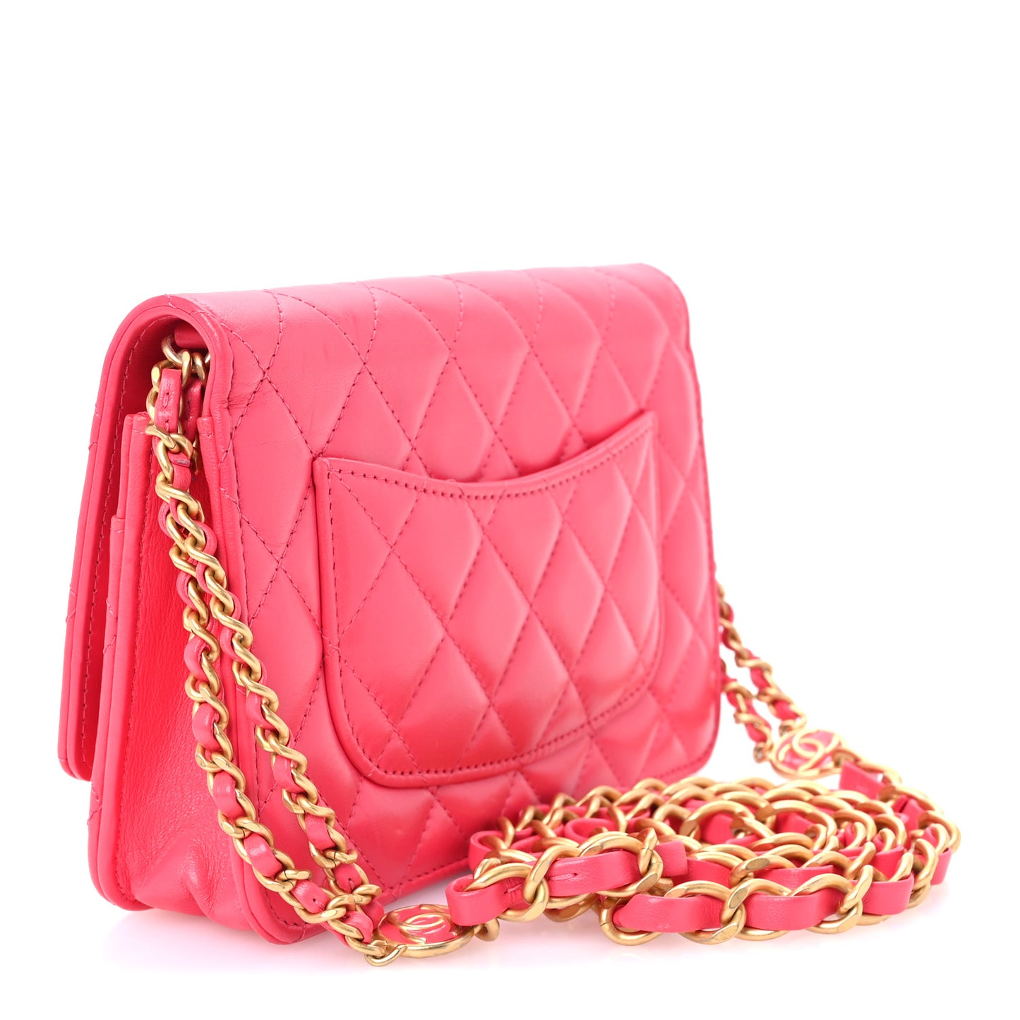 Lambskin Enamel Quilted CC Wallet on Chain WOC Pink
