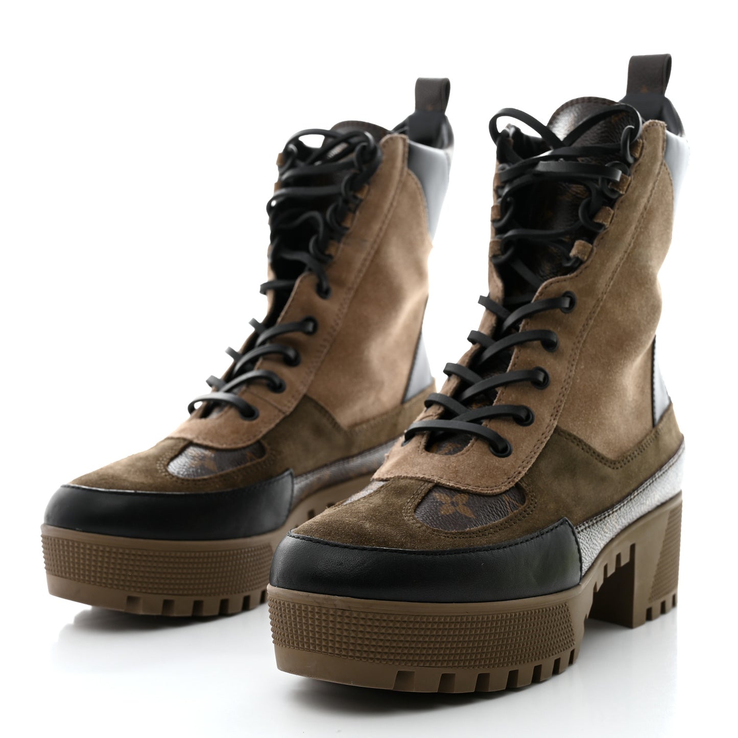 Suede Calfskin Monogram Laureate Platform Desert Boots 39.5 Taupe