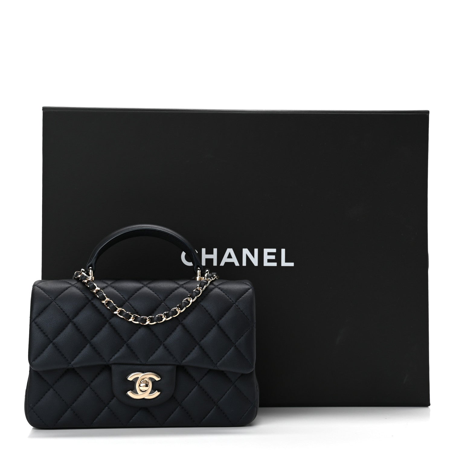 Chanel Lambskin Quilted Mini Top Handle Rectangular Flap Navy Blue 12 of 12